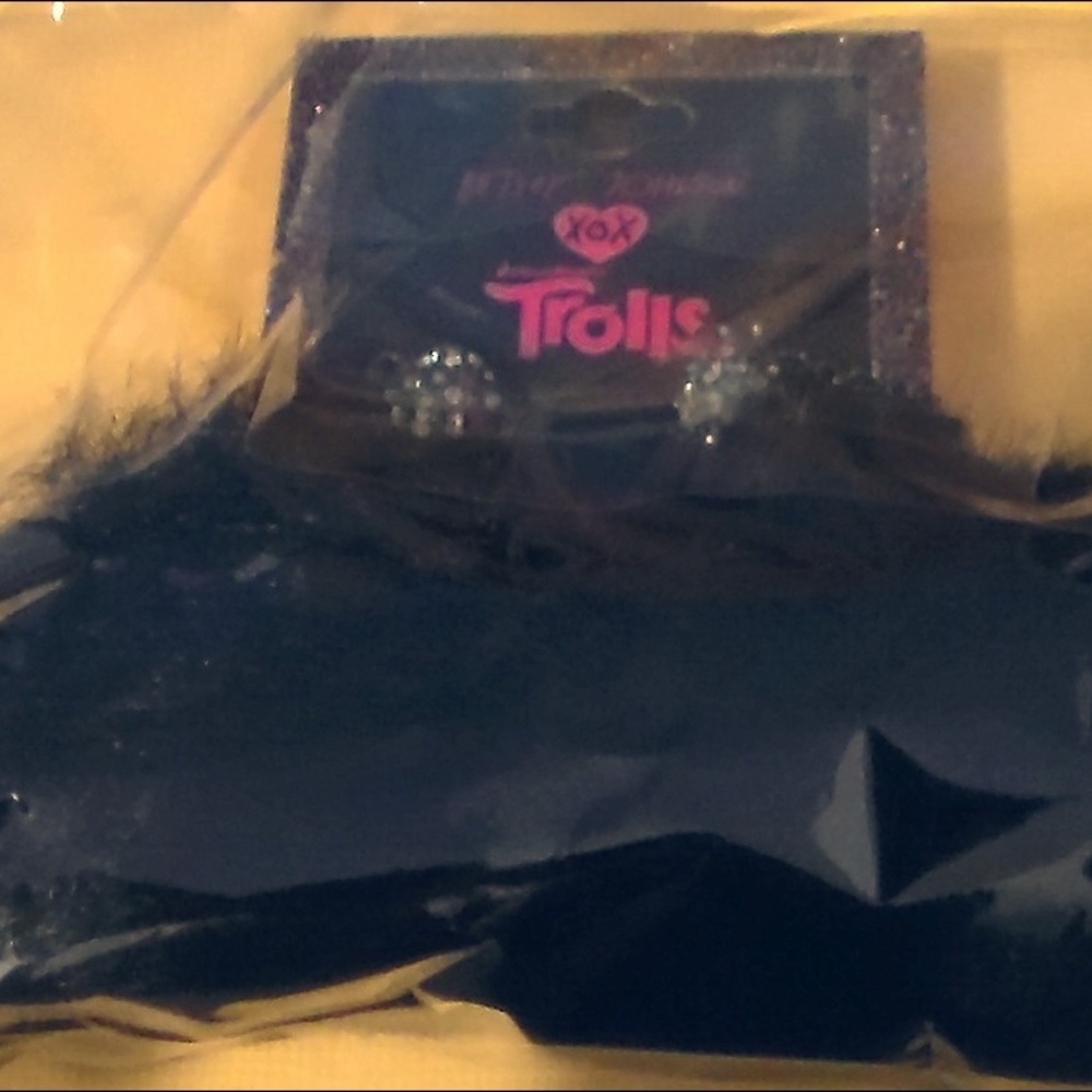 Betsey Johnson Troll movie earings black NIP FUZZY